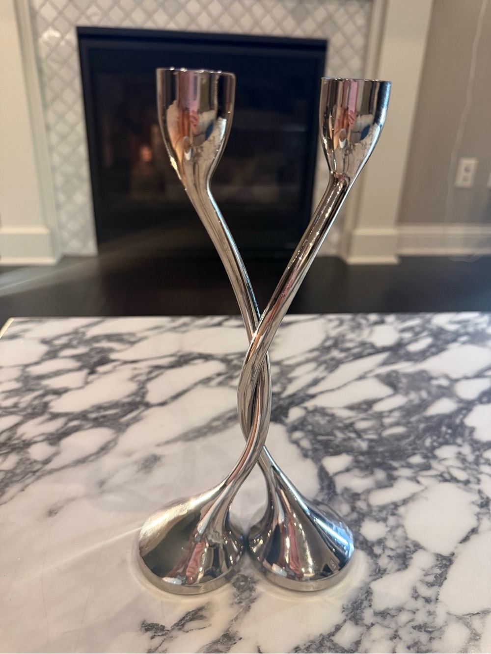 Red Envelope Twist Candlesticks Set of 2 Polished Chrome Silver Candle Holders